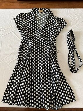 ******* Polka Dot Wrap Midi Dress - Black & White b5 ******